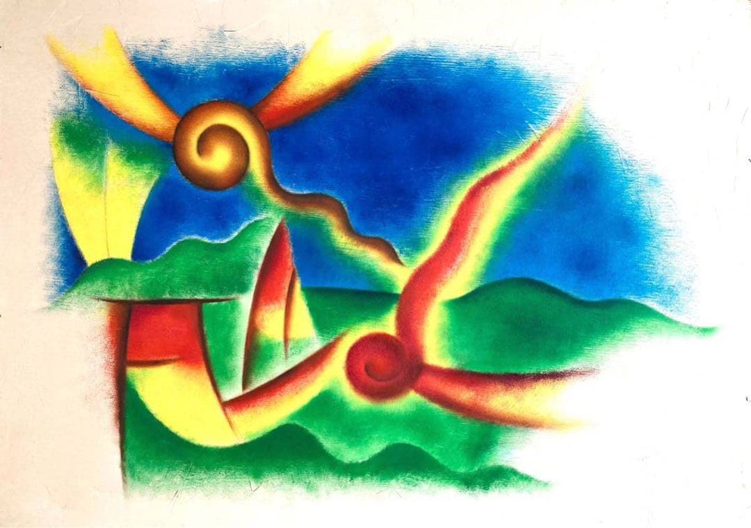 希少 古画 刀根広篤 「P1030343」油彩画 極彩色 抽象画 約20号