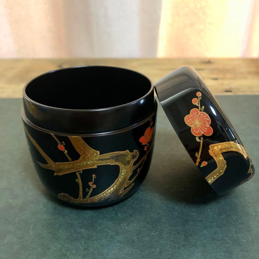 一后一兆 梅蒔絵黒大棗 共箱 茶道具