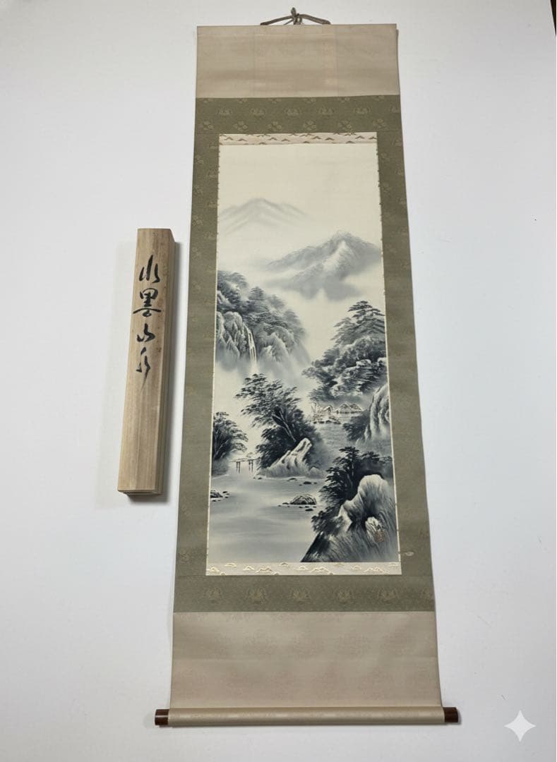 上田秀山　水墨山水　掛軸 約120cm x 40cm