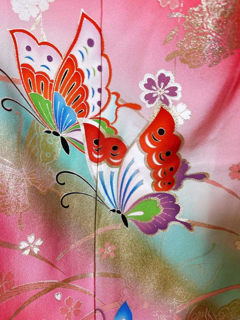 正絹フルセット♡七五三　7歳　女の子　一式　ピンク系　黒　枝垂れ桜