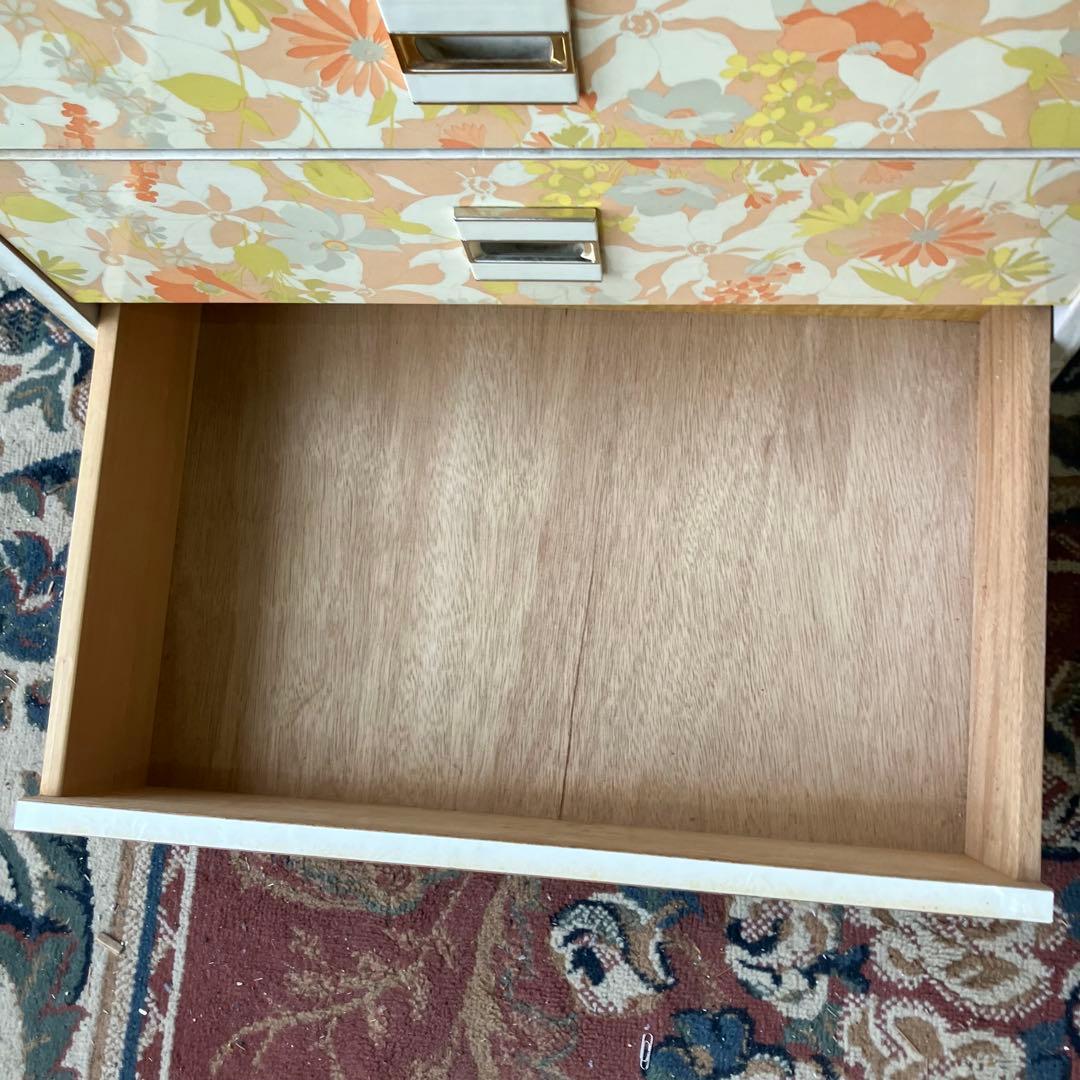 昭和レトロ 花柄 木製チェスト 7段タンス 古家具 ビンテージ ヴィンテージ 橙