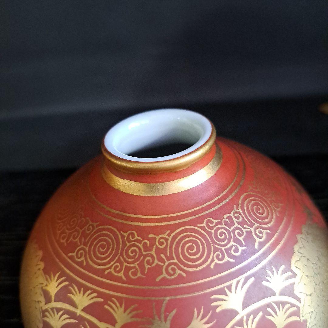 九谷　明治初期　　大日本永楽造　赤絵本金彩　油壺　大型　名入