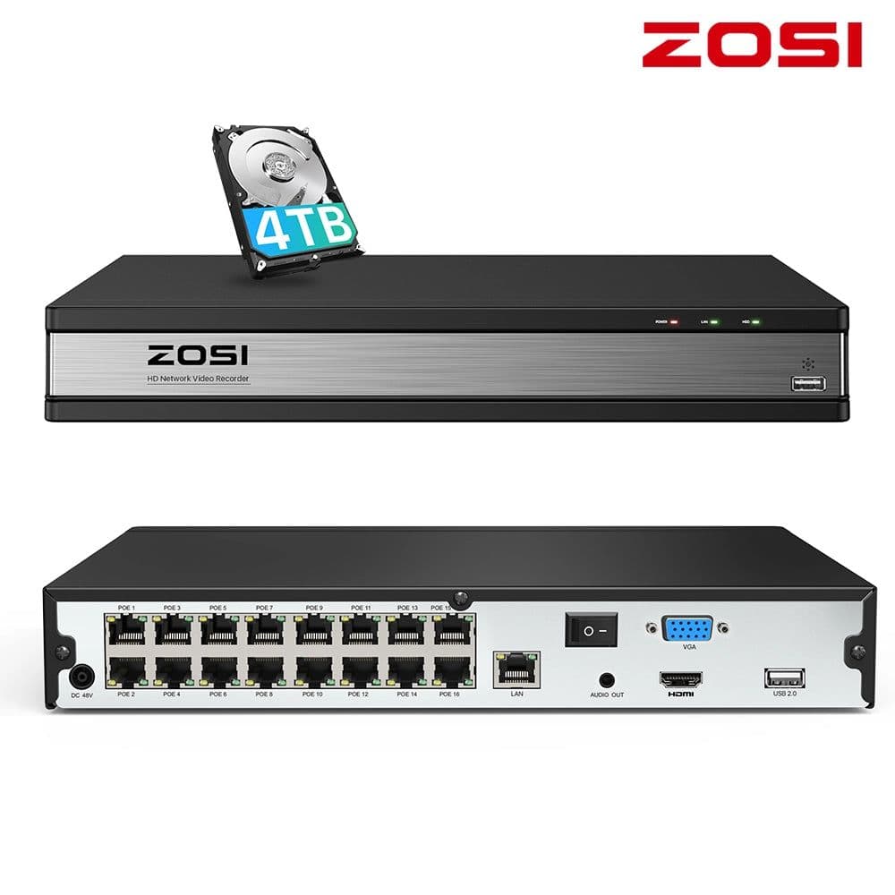 ZOSI ZR16HK poe防犯レコーダー 16ch 4TB内蔵 800万画素