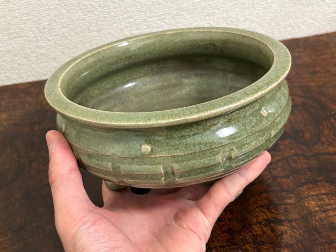 完品!　明時代　龍泉窯青磁香炉　七官青磁 　　(検)唐物 中国古玩 骨董 香爐