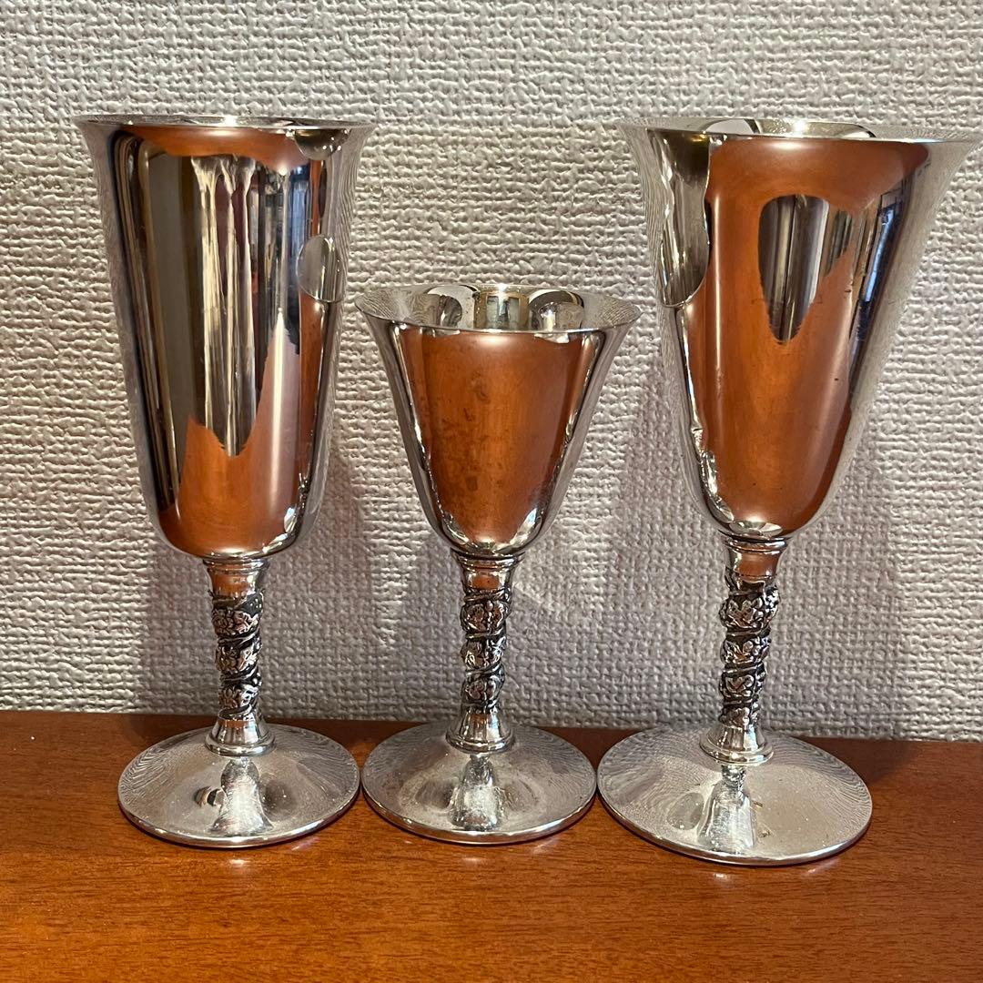スペイン　アンティーク　シルバープレート　ワイングラス　酒器　純銀P 3客