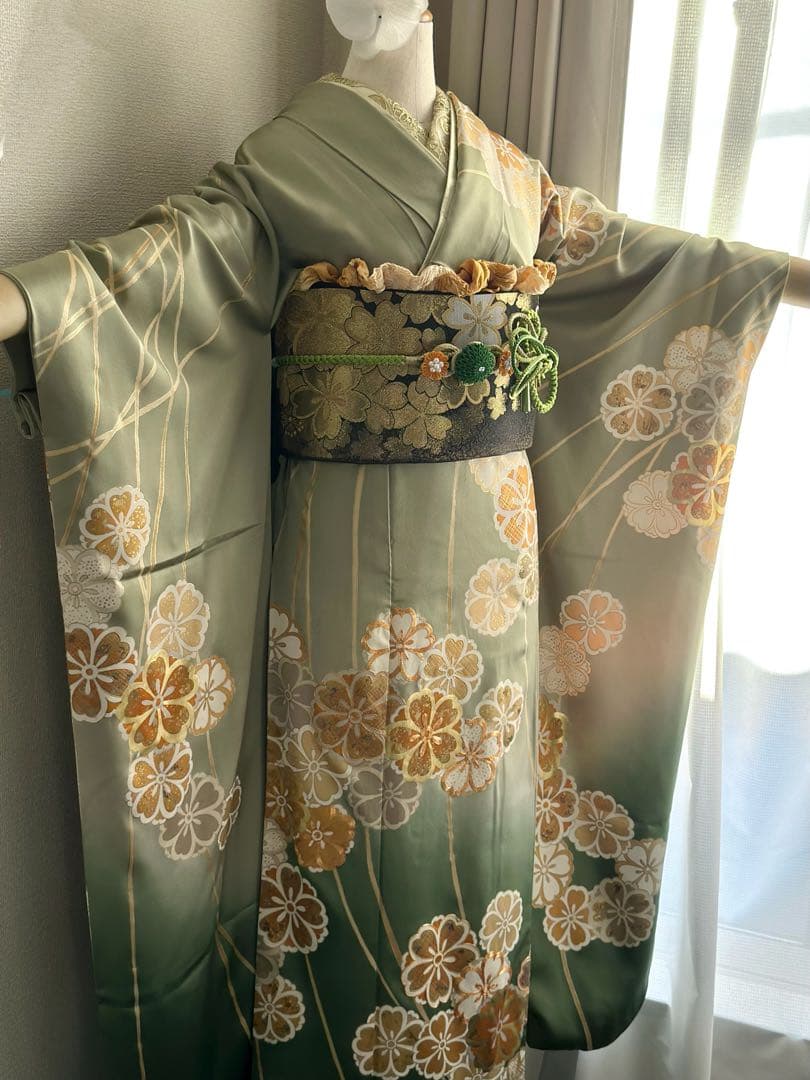 振袖フルセット グレー緑色
