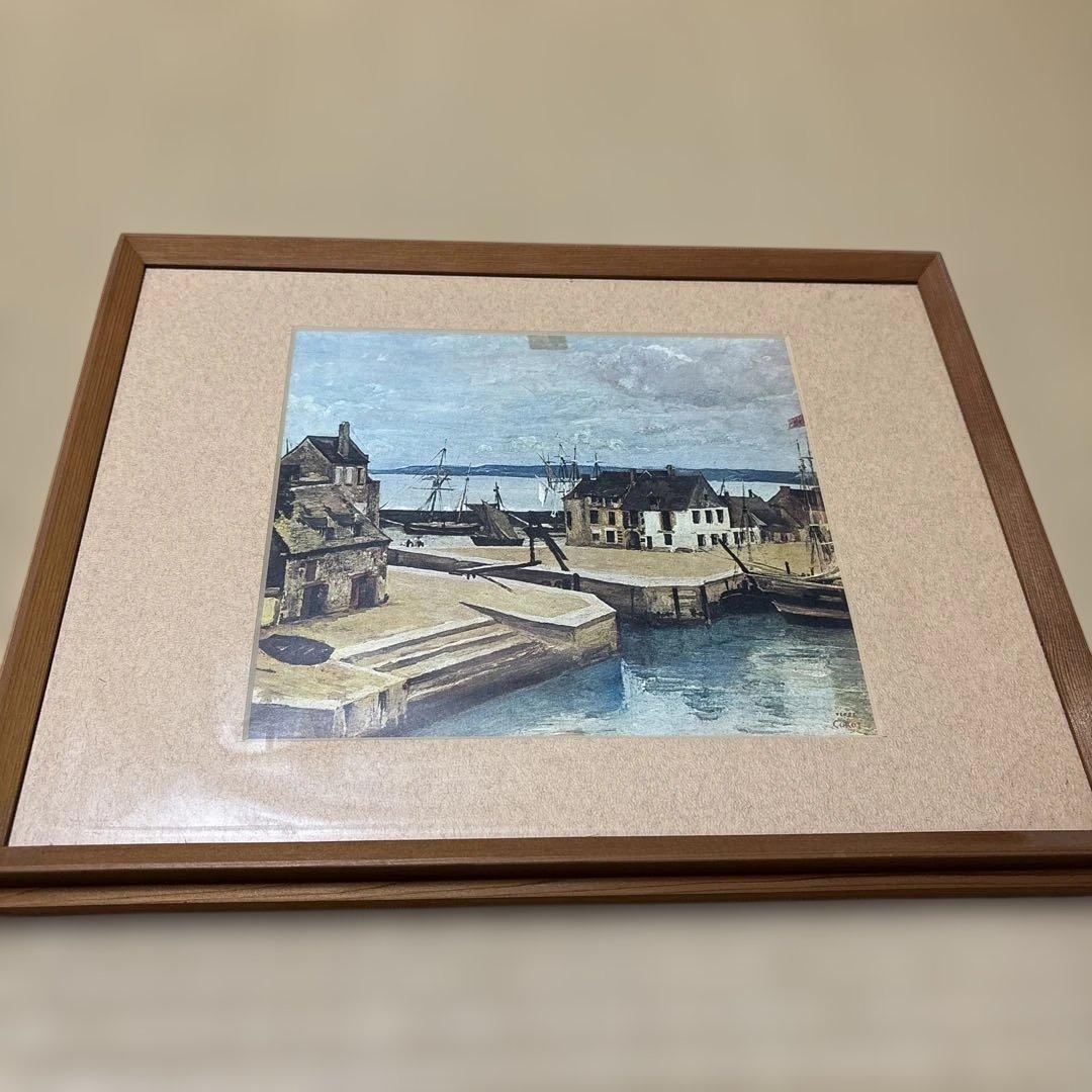 港の風景 油彩画 木製フレーム付き 10％値下げしました！