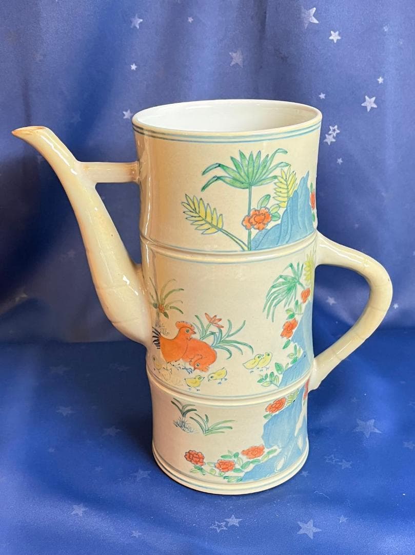 中国古玩 大清乾隆年製 鶏草花紋 茶器 水差し 置物 高さ約26.3cm 時代物