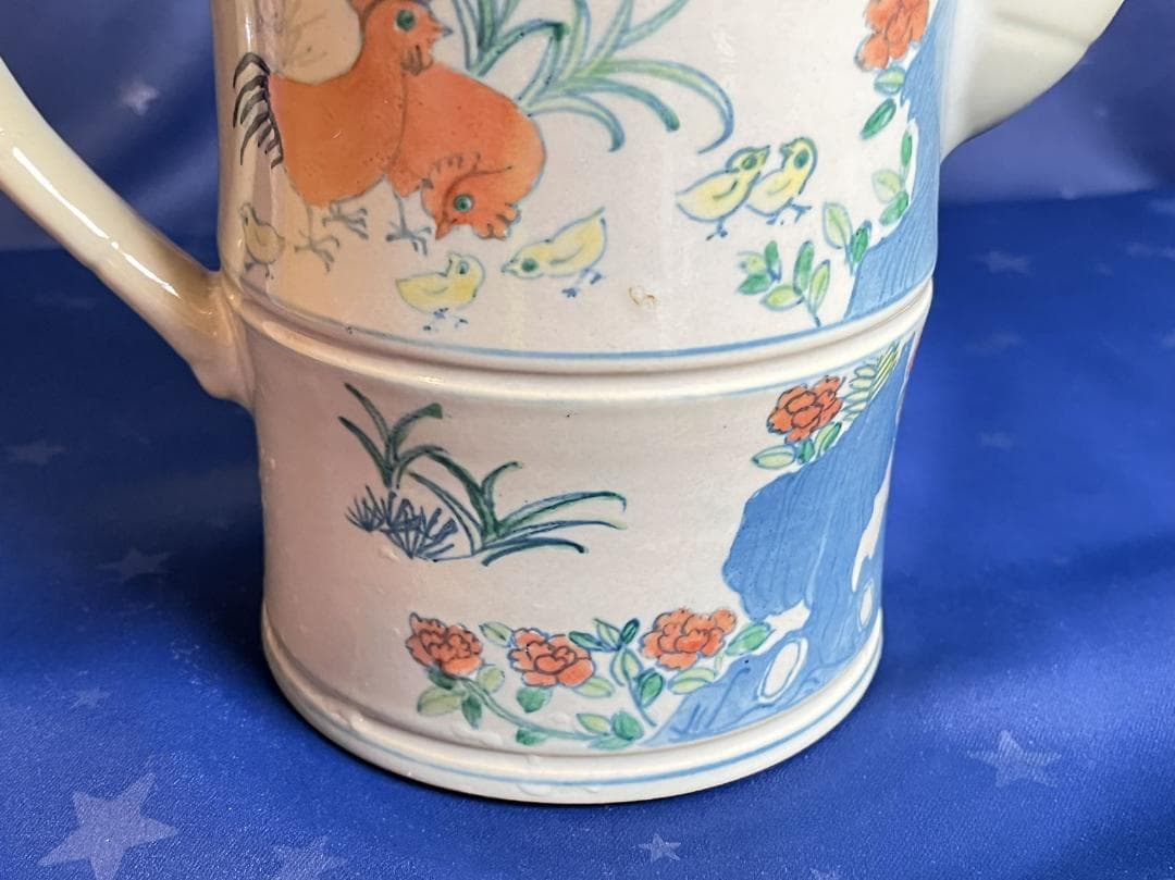 中国古玩 大清乾隆年製 鶏草花紋 茶器 水差し 置物 高さ約26.3cm 時代物