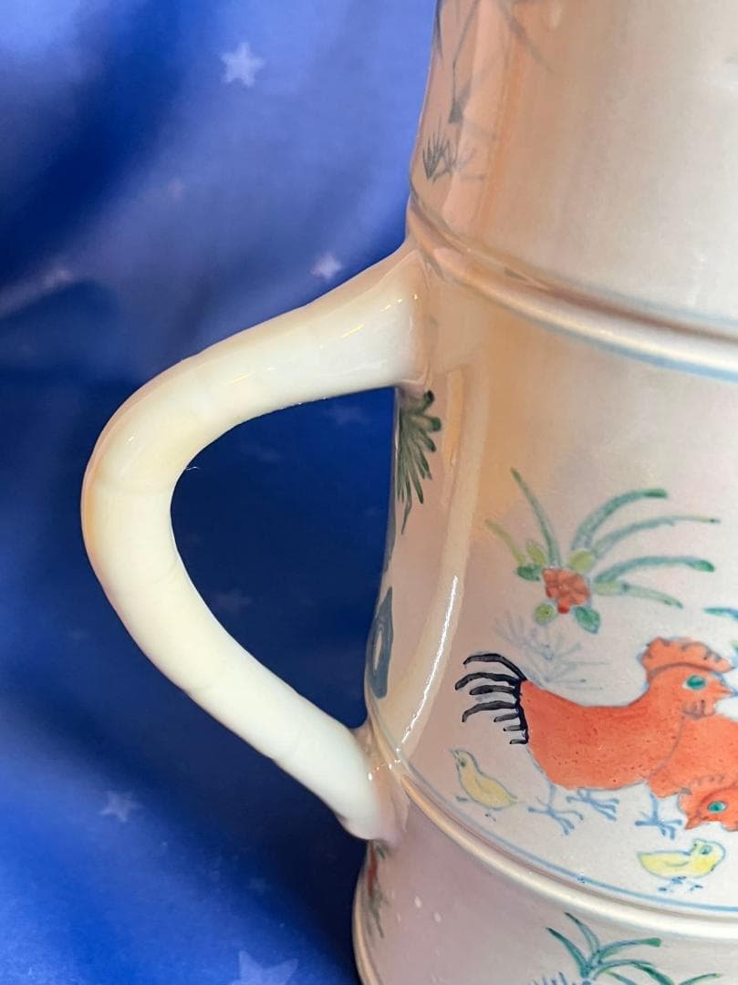 中国古玩 大清乾隆年製 鶏草花紋 茶器 水差し 置物 高さ約26.3cm 時代物