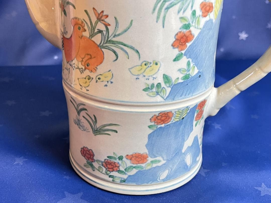 中国古玩 大清乾隆年製 鶏草花紋 茶器 水差し 置物 高さ約26.3cm 時代物