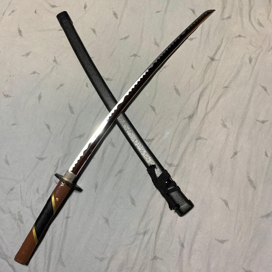 模造刀 ツートン皮巻柄 楕円鍔 黒粒黒鞘