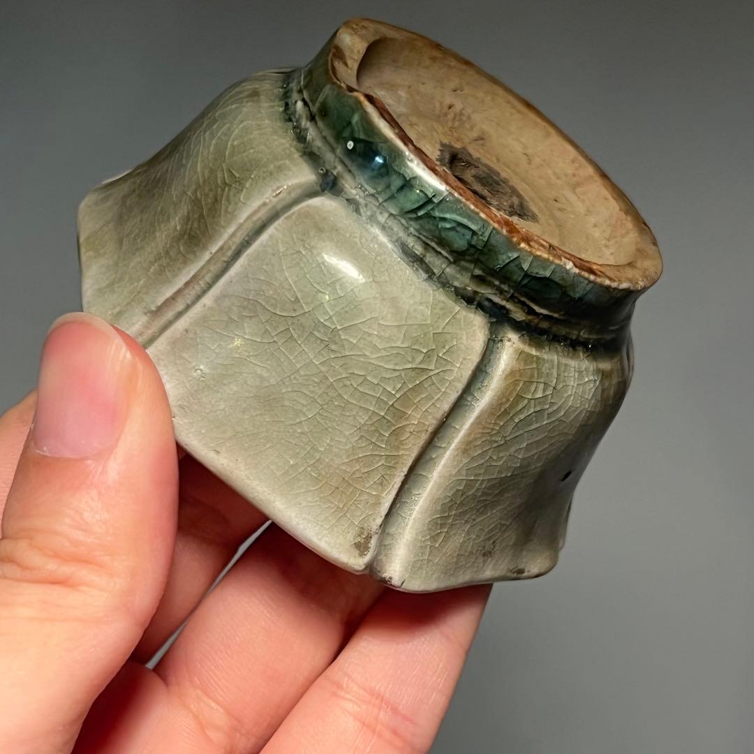 799.夢陶 輪花釉鉢 盆栽鉢 植木鉢 8*7.4*4.3cm