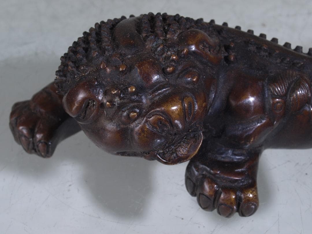 中国　唐物　清時代末期　銅製 獅子の置物G0181A3-2