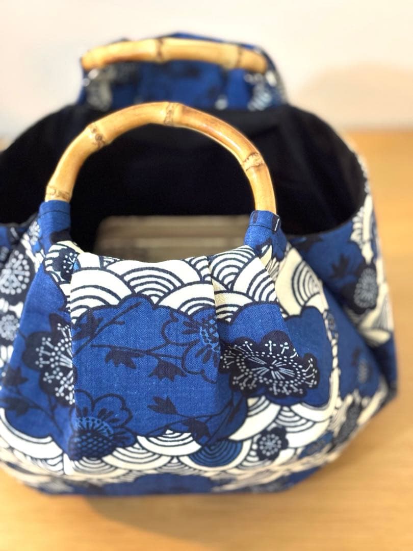 和装バック　着物バック　琉球柄　青海波　紅型生地（青）入学卒業結婚七五三振袖