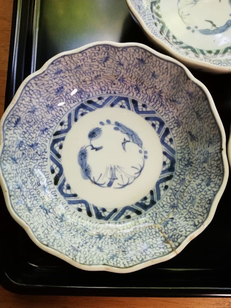 江戸中期～後期(古伊万里)みじん唐草3枚