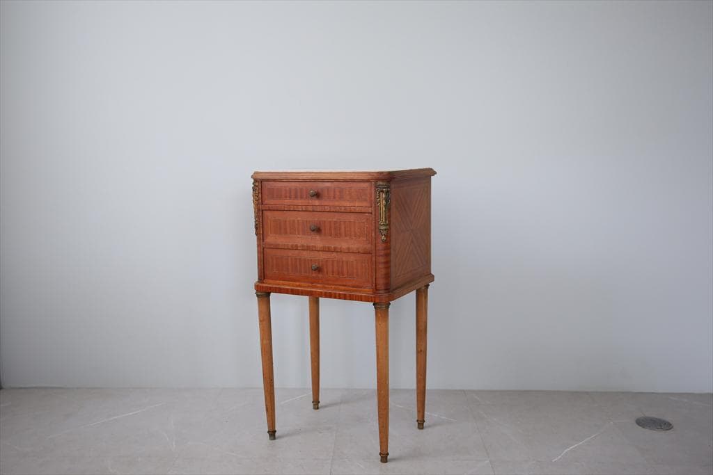 フランスアンティーク大理石キャビネット/ナイトテーブル机/飾り棚(82-151)