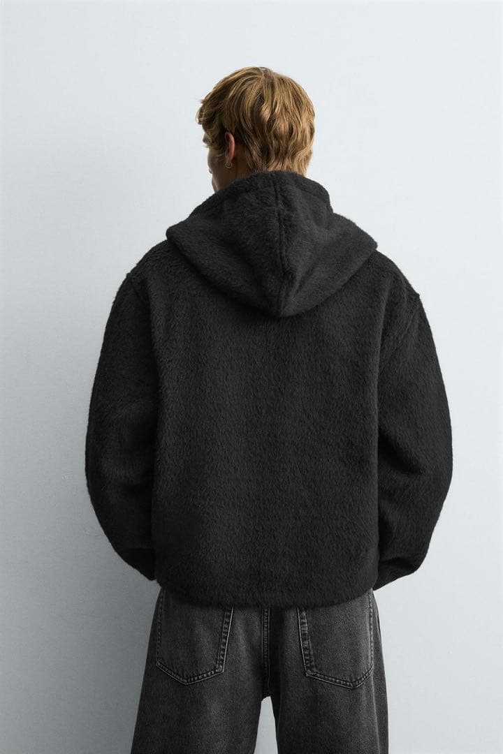【ZARA】／アワレガ酷似／フェイクファーシャツジャケット フード付き L