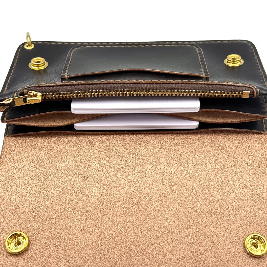 トラッカーウォレット(ブラック)サドルレザー　タロンジッパー　真鍮金具