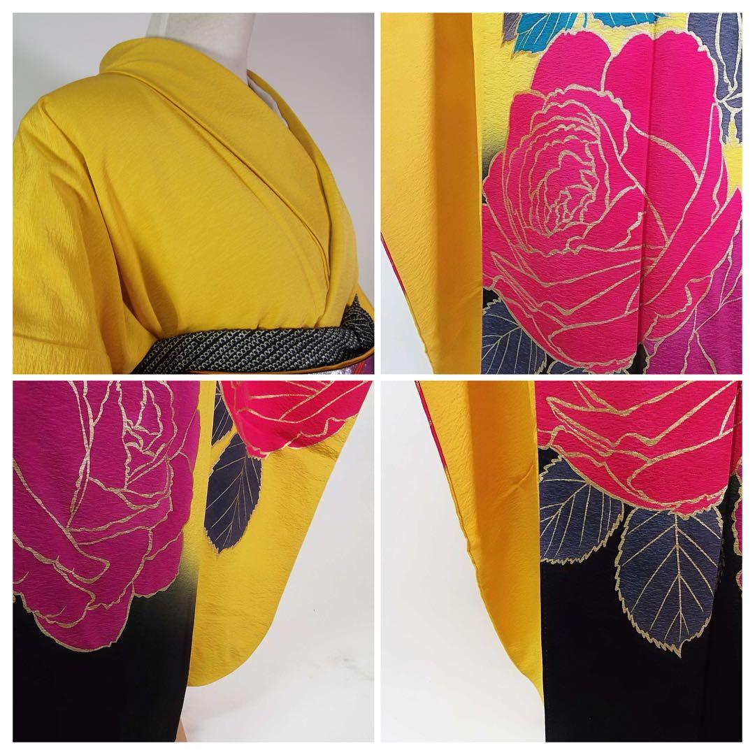 作家物・草野一騎　薔薇咲き誇る振袖×大胆アート構図／イエロー地×華麗モダンな名品