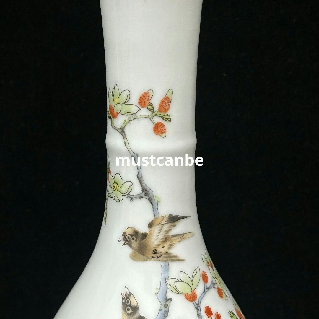 景徳鎮 花鳥紋玉壺春瓶 装飾品 現代工芸品美術品 置物