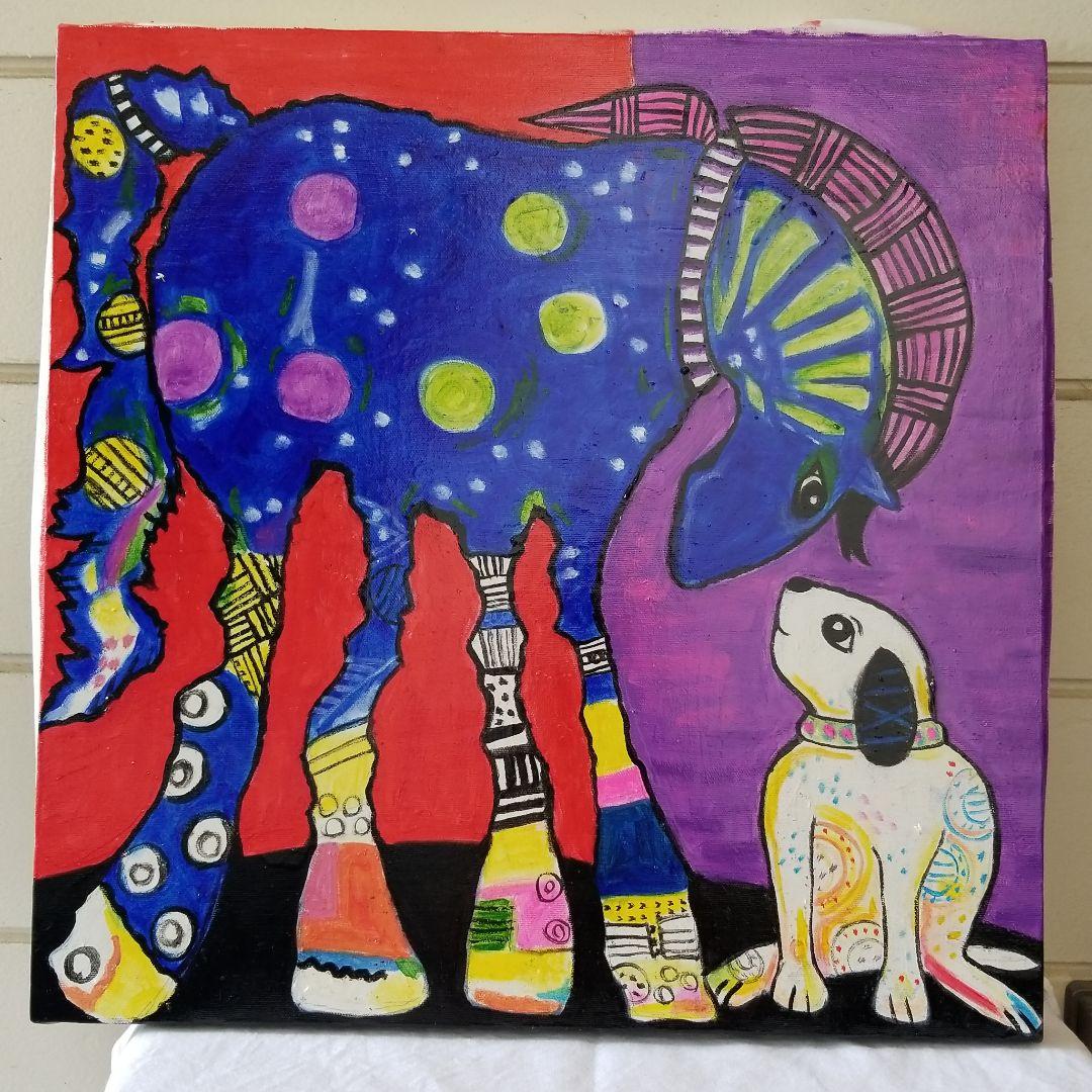 油絵　ゆ(o^^o)★確認　ベストフレンド馬と犬