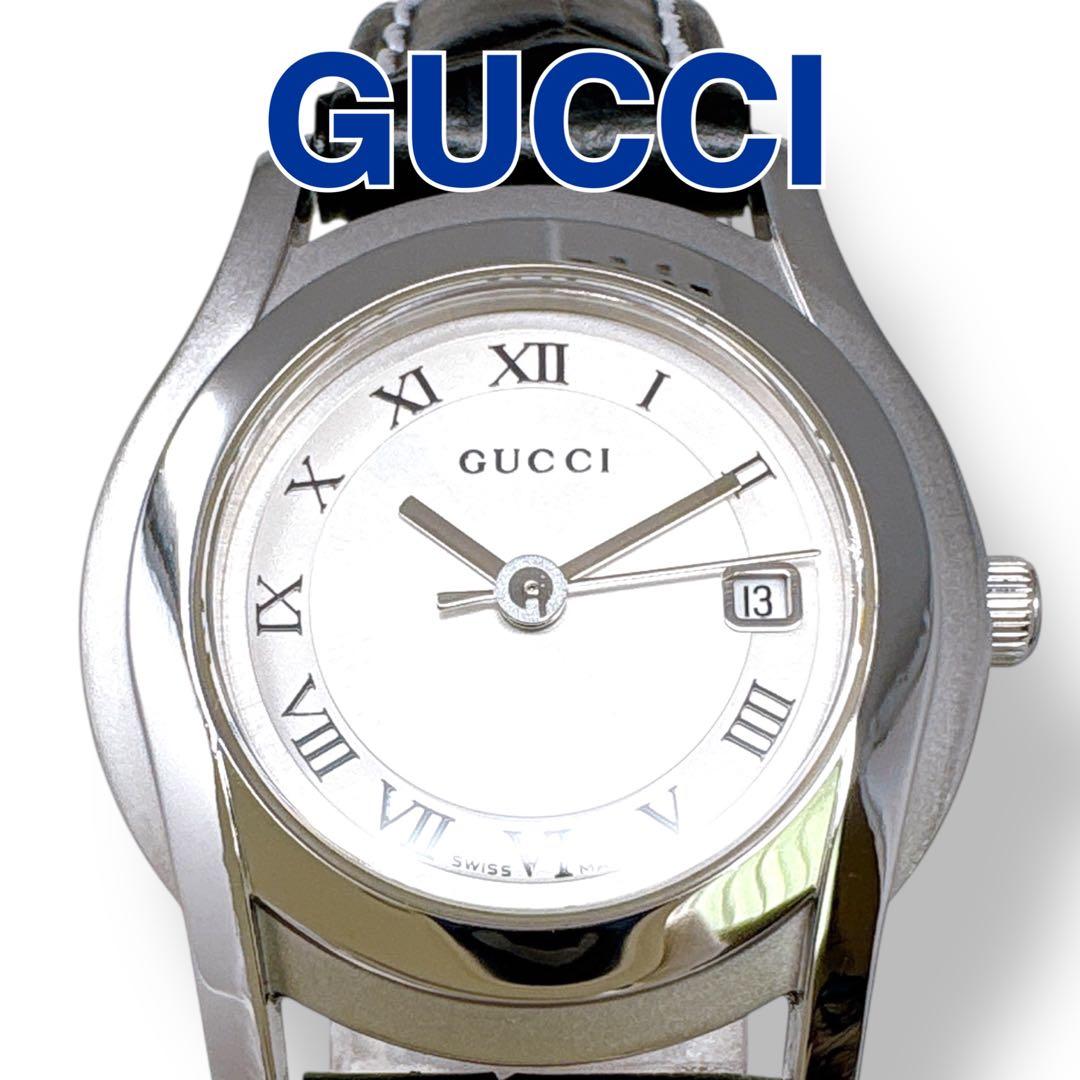グッチ 5500L 革ベルト レザー クォーツ シルバー レディース 時計 美品