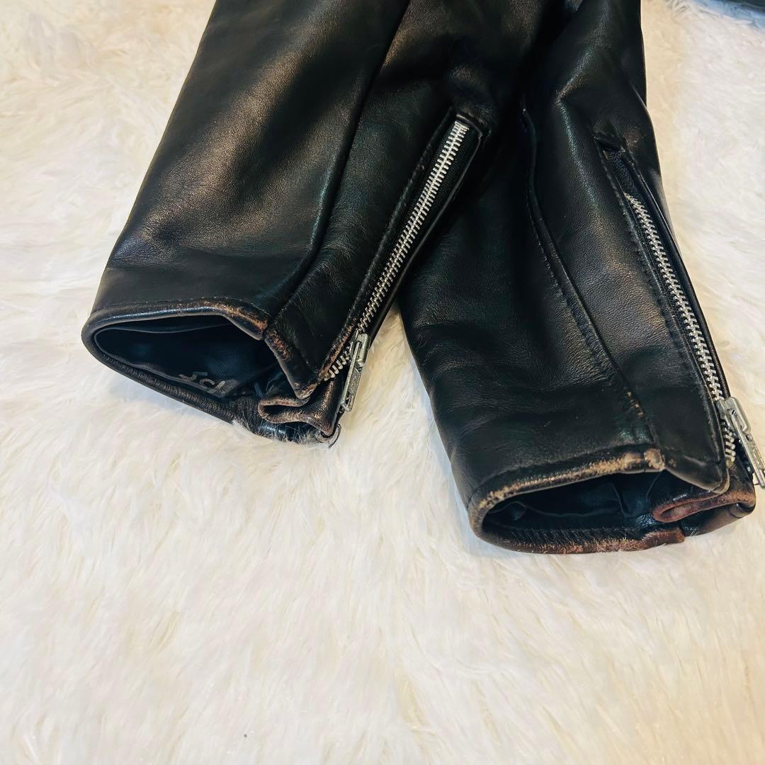 SHOTT レザーシングルライダース 641ブラックサイズ38 ボアライナー付き