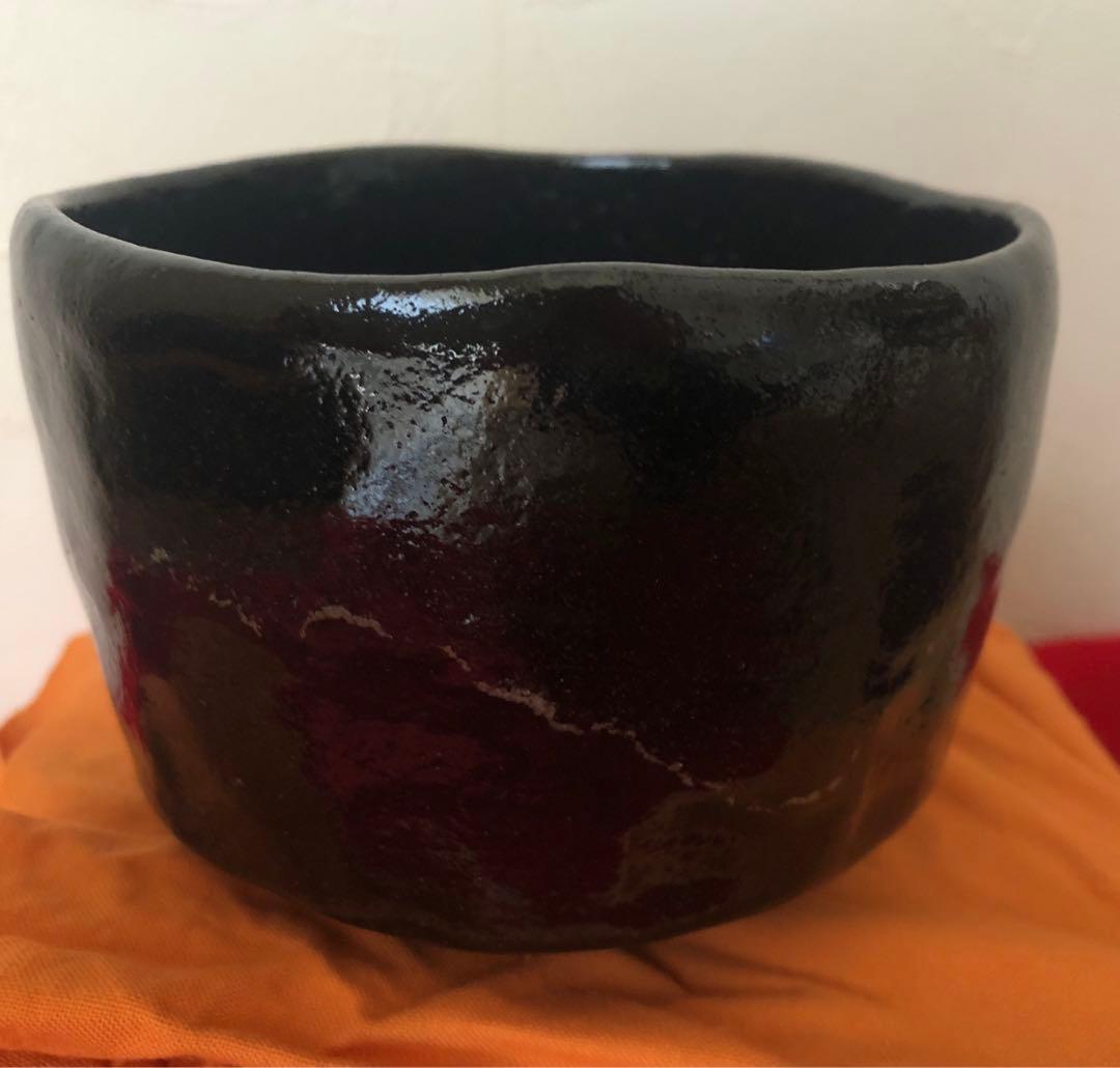 鵬雲斎書付あり　黒楽茶碗　永興明道造（後藤明道）政所窯　白幕釉　共箱あり