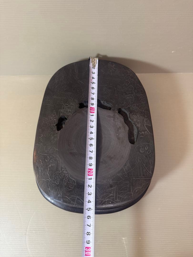 2911 中国古硯　人物文字彫刻　中国骨董　書道具