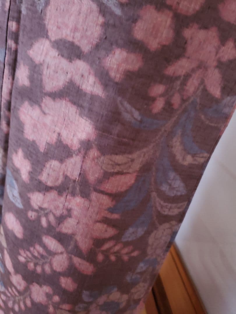 【スモールサイズ＊】辻が花の紬　茶色　ピンク　正絹　特価☆