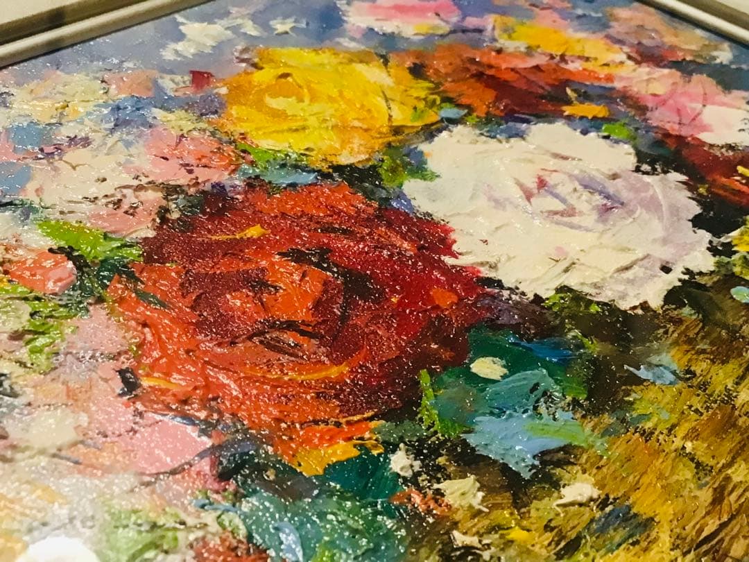 銀座中央画廊 酒井健吉 『盛花』真作保証 油彩画 SM号 日本美術家連盟 額装