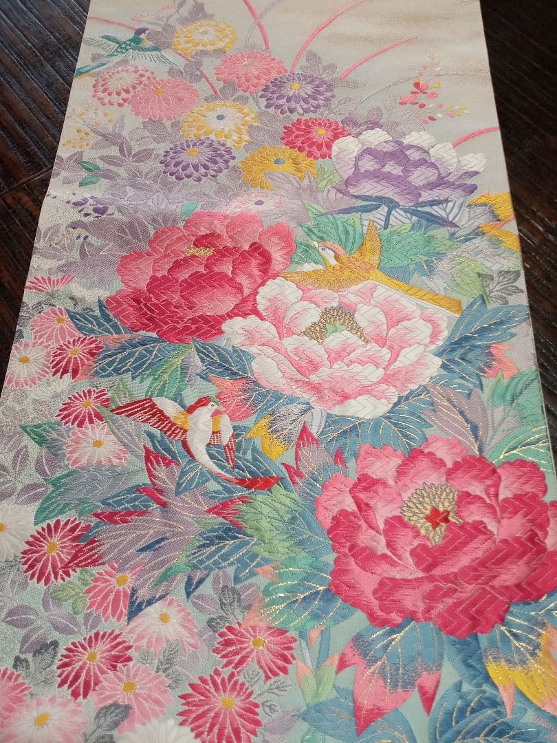 新品！正絹　豪華花刺繍の袋帯