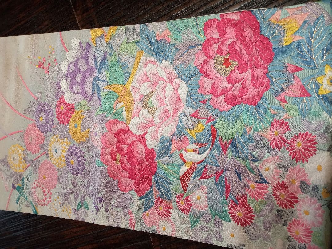 新品！正絹　豪華花刺繍の袋帯