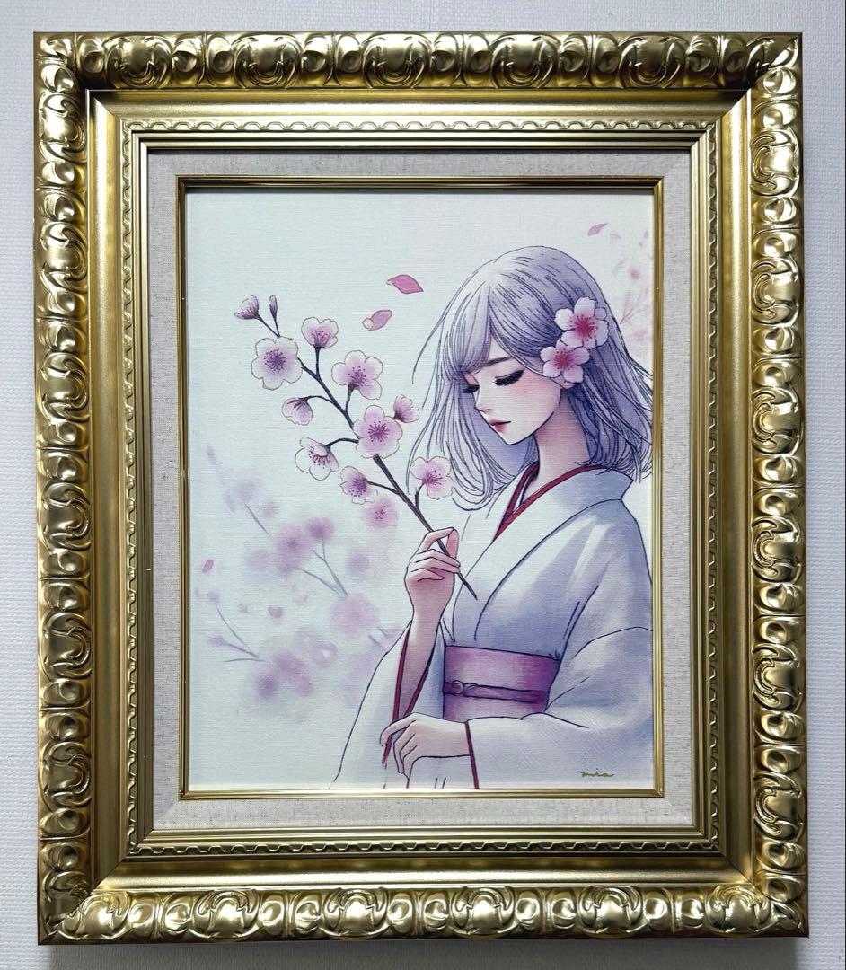 (F6号) 桜井澪【花に想う】表裏サイン有り/真作/油彩