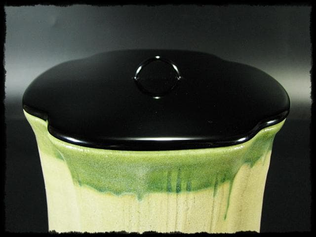 珍品！黄瀬戸織部 林 英仁 一重口 水指 茶道具 四方桟 共箱 上位品 f284