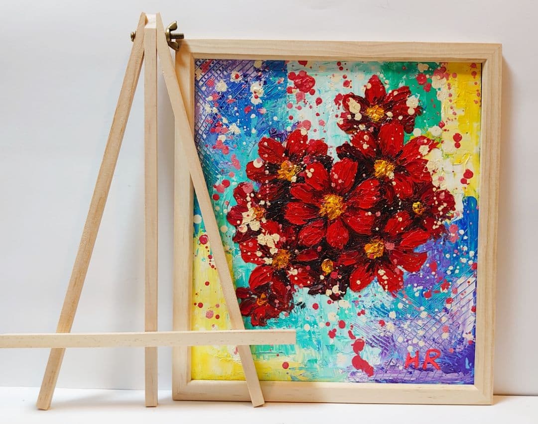 油絵 絵画【赤いコスモス】