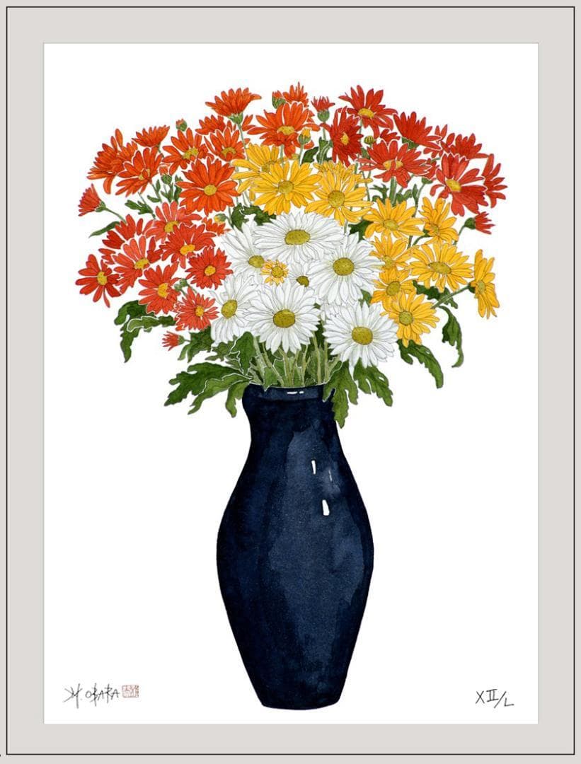 国際展作家「青い花瓶の菊」/D・リトグラフ/小原雅夫