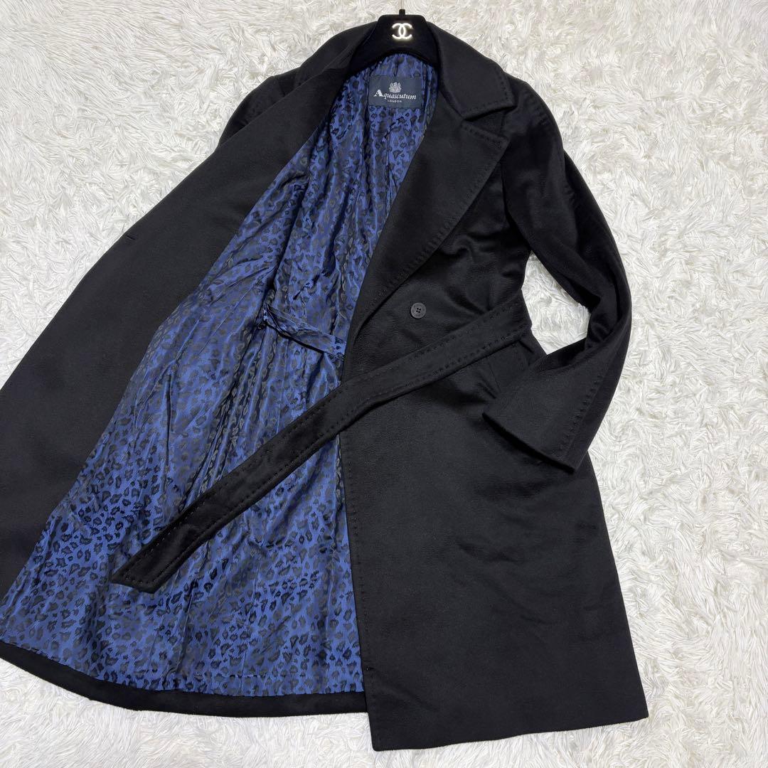 【未使用級】 アクアスキュータム レオパード カシミヤ100% チェスターコート