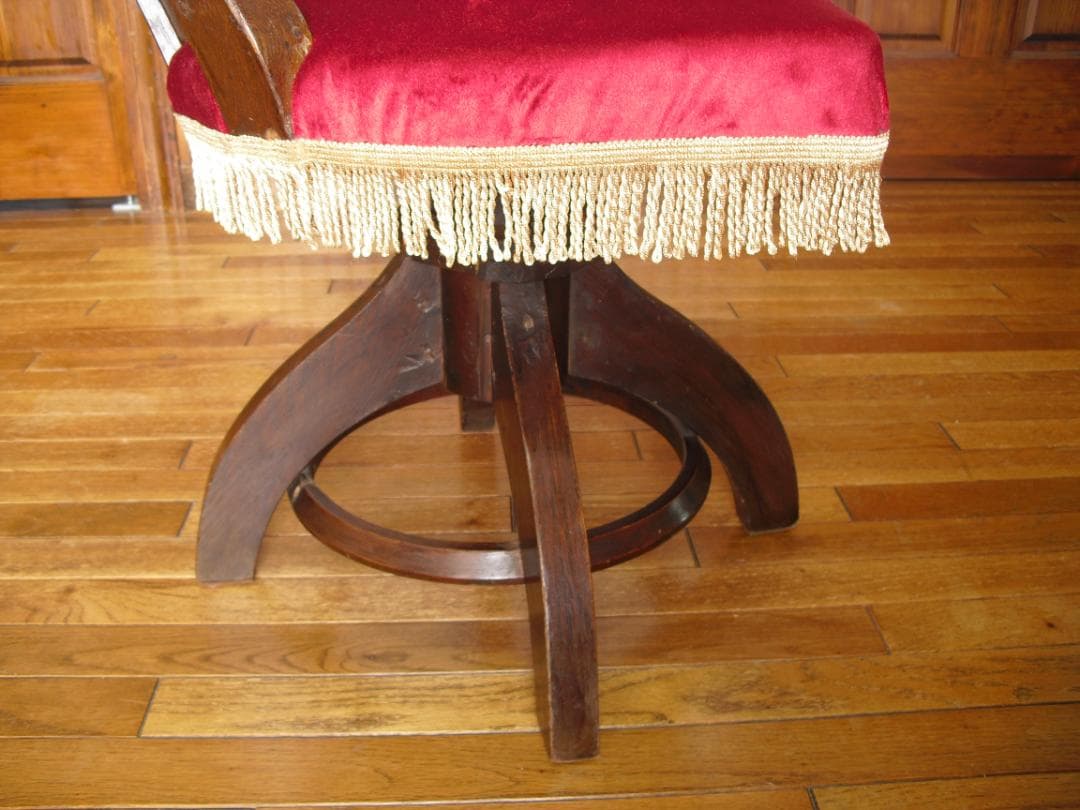 アンティーク ドクターチェア☆木製 回転椅子☆手触り良いベルベット/ビロード張り