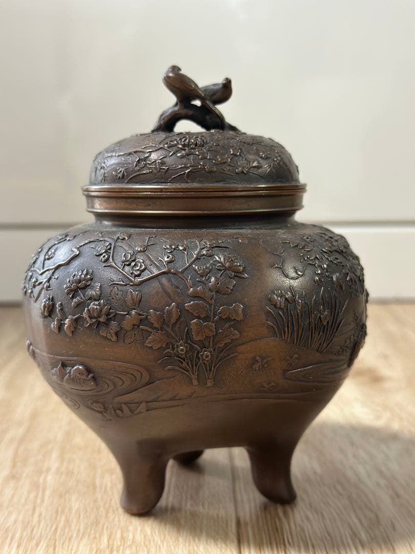 一点限り　高級　中古品　蝋型鋳銅 三つ足香炉 金工作家 村田宏作