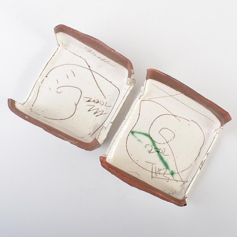 萬古焼　馬酔木窯　森正造　色絵　盃卓　一對　共箱　V　R7428