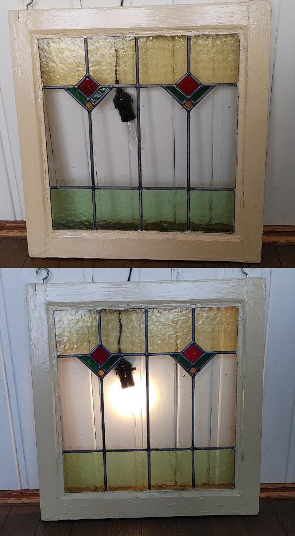 アンティーク　ステンドグラス窓枠　ｗ４８,８×h５１×ｄ4，2㎝