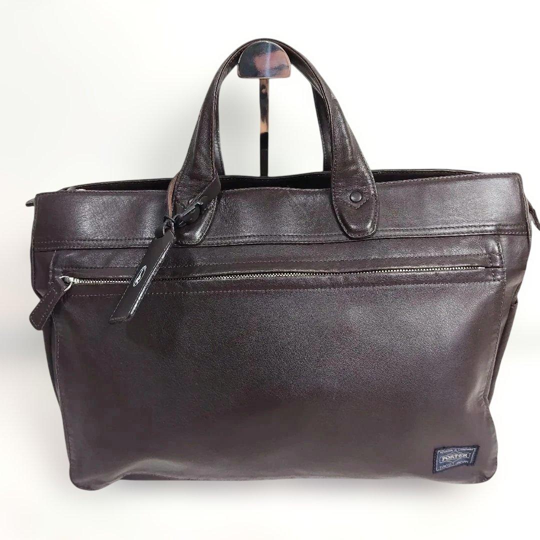 極美品✨PORTER / タウゼン オールレザー ブリーフケース ブラウン