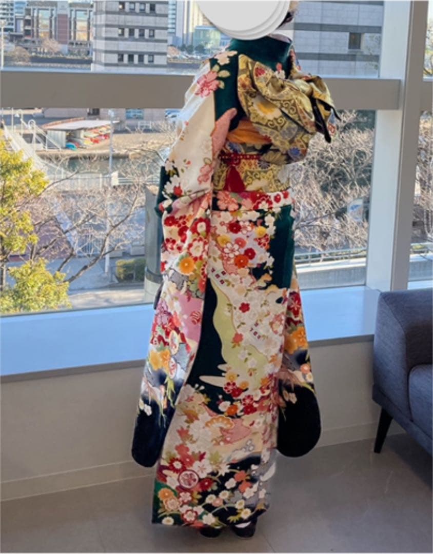 【京都きもの友禅】振袖 緑 成人式 フルセット 正絹