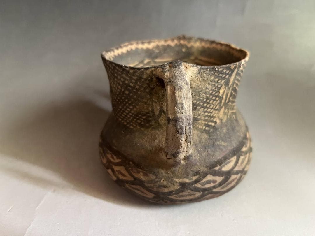 須恵器■土器 耳付き 口広 手持ち 土物 網目 古美術 時代物 骨董品■