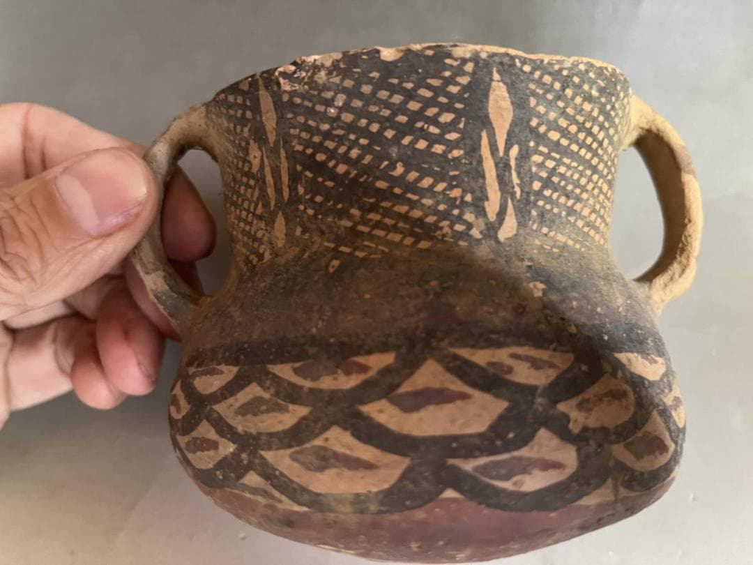 須恵器■土器 耳付き 口広 手持ち 土物 網目 古美術 時代物 骨董品■