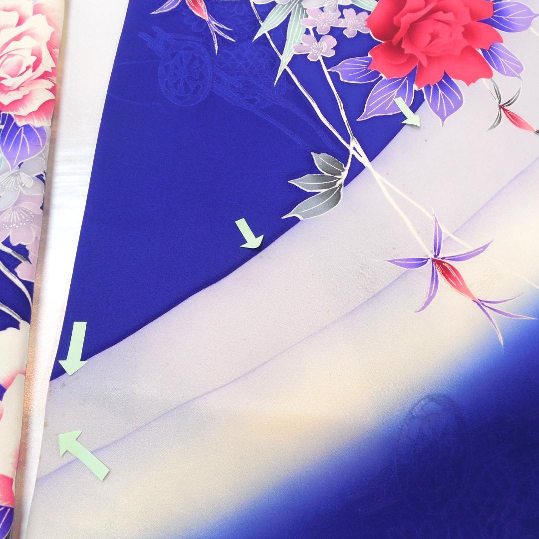 美品★振袖フルセット　振袖　正絹　成人式　Mサイズ　ブルー　青　花柄　バラ