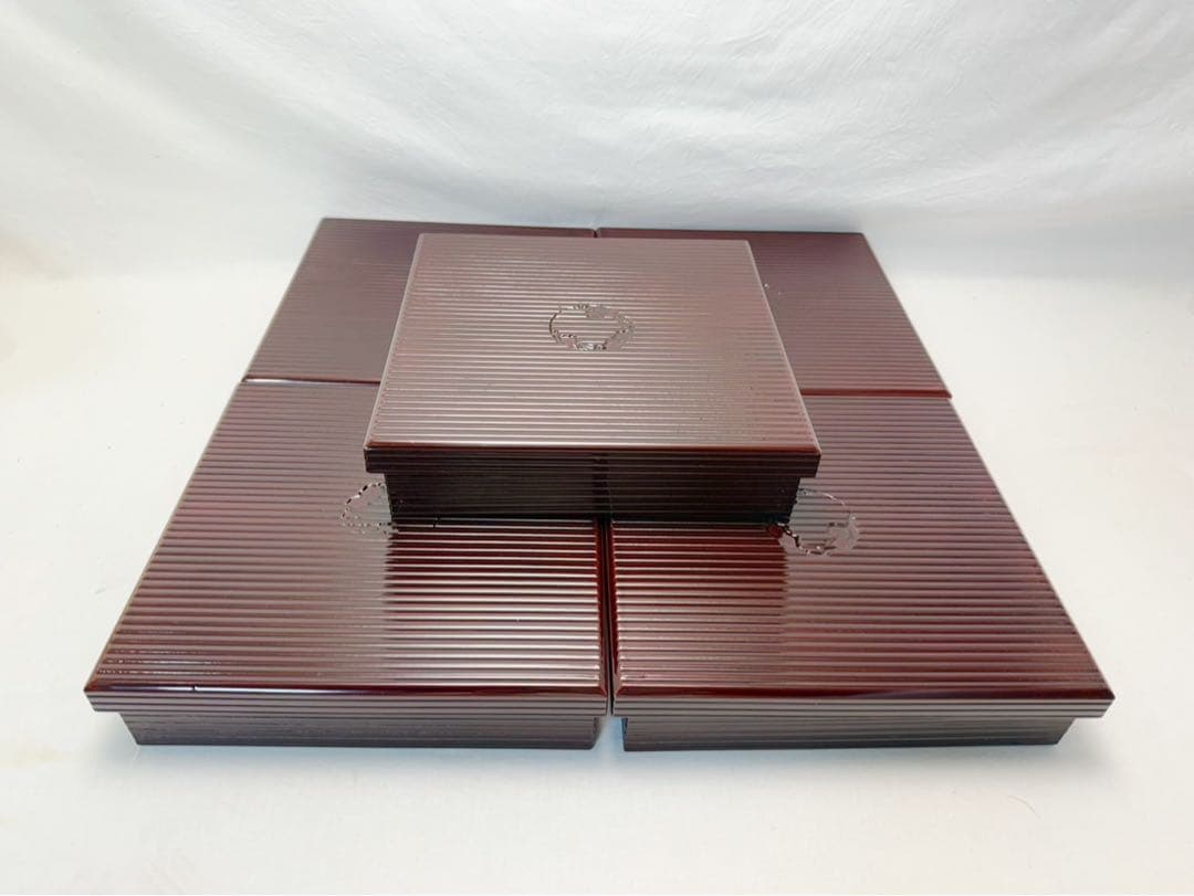 懐石道具 浅己造 輪島塗 木製溜塗 幕の内 縁高重箱 五客揃 底印 内黒 共箱