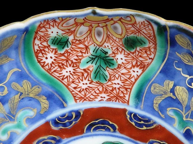 古伊万里　金襴手　団龍紋に花の図　４寸皿　５枚　307AS-fbuu